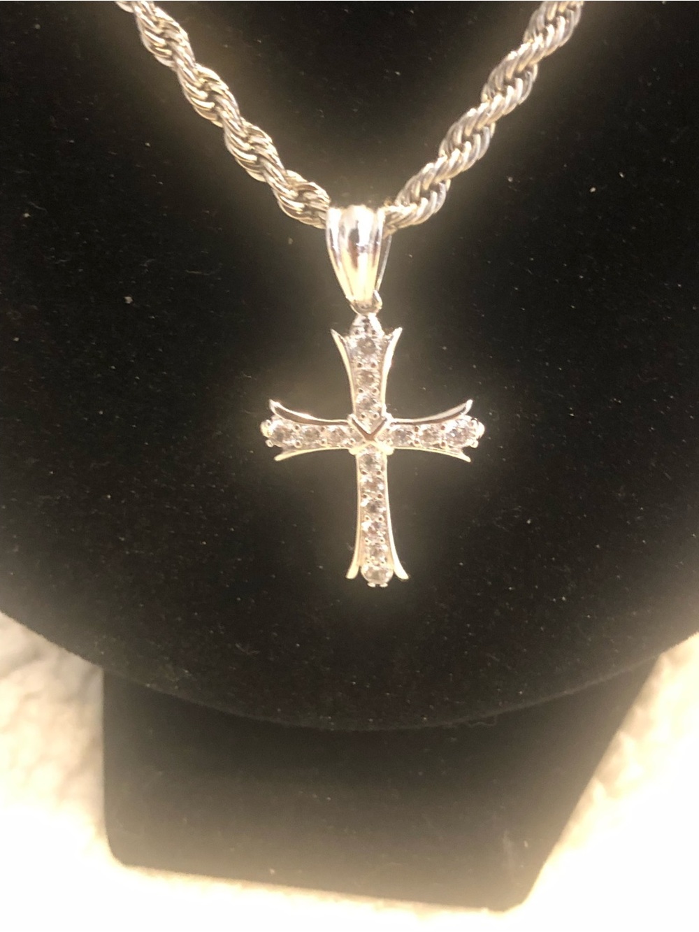 Silver Cross Pendant on Rope Chain